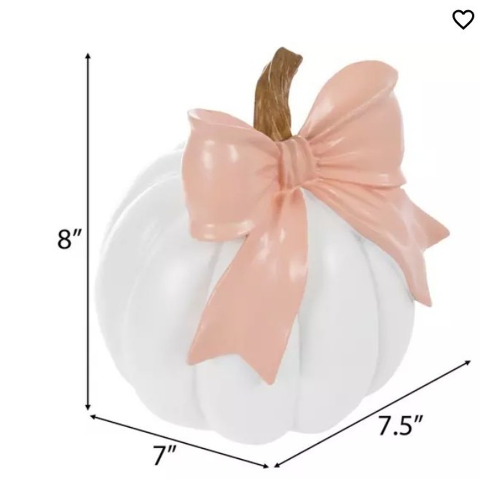 Hobby Lobby NEW Chic White Pumpkin w/ Pink Bow 8" Fall Harvest Centerpiece - Picture 3 of 8